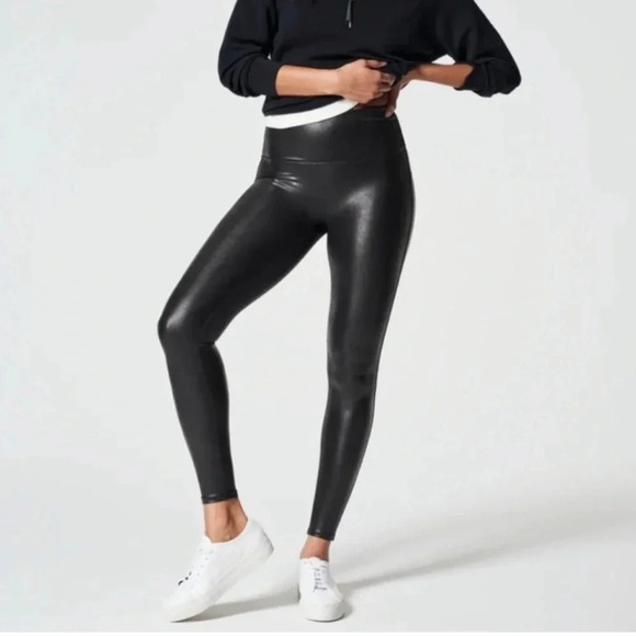 SPANX Black High Rise Faux Leather Leggings size M